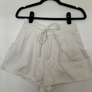 White denim-material tie waist shorts